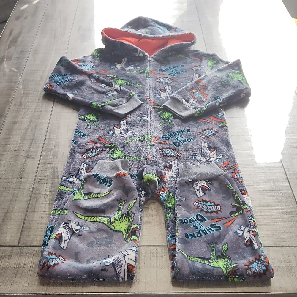 The Children's Place Gray Shark VS Dinos Hooded Onesie